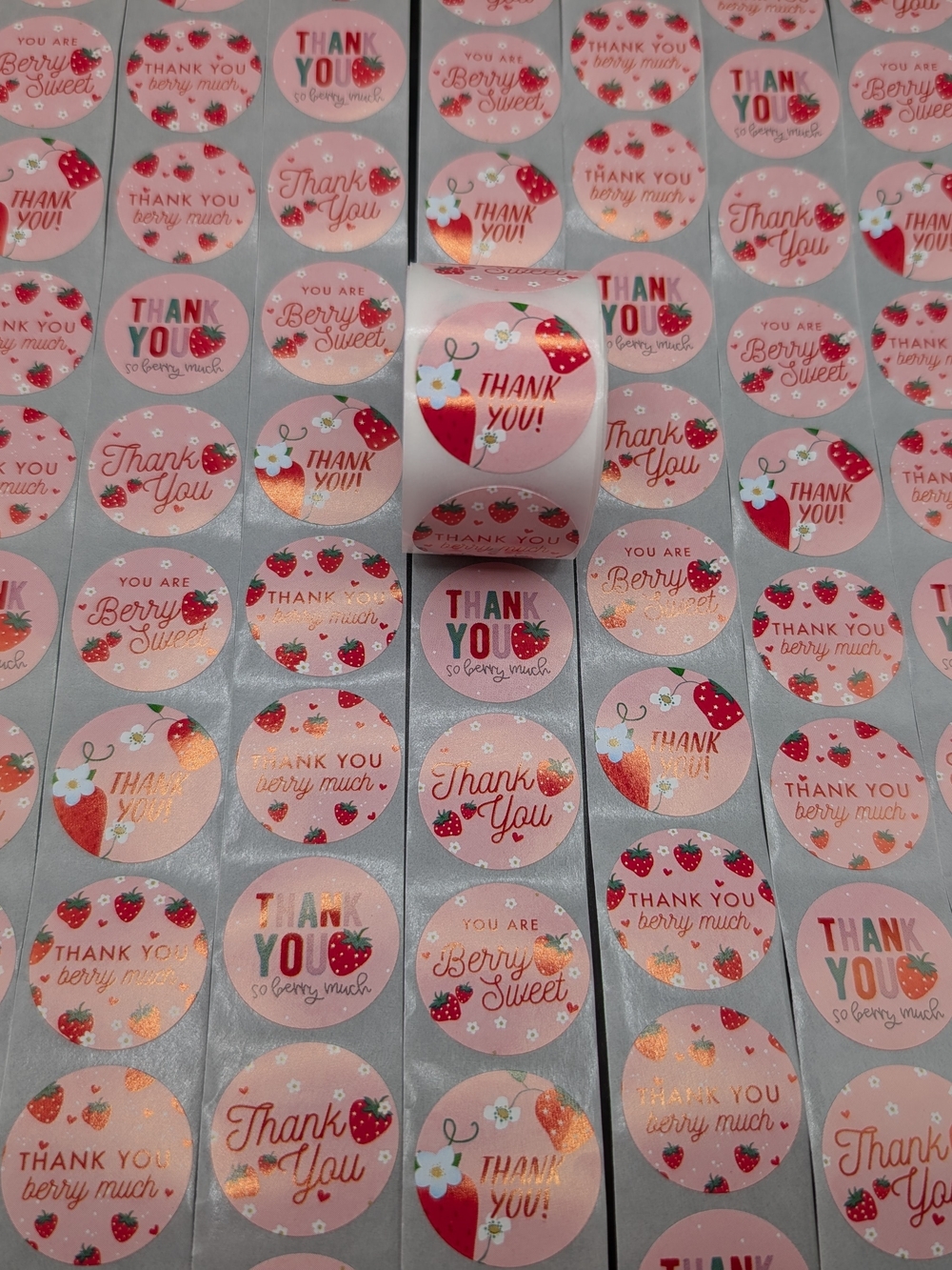 500 Count 1 Roll Thank You Strawberry Berry 1st Birthday Pink Shipping Supplies